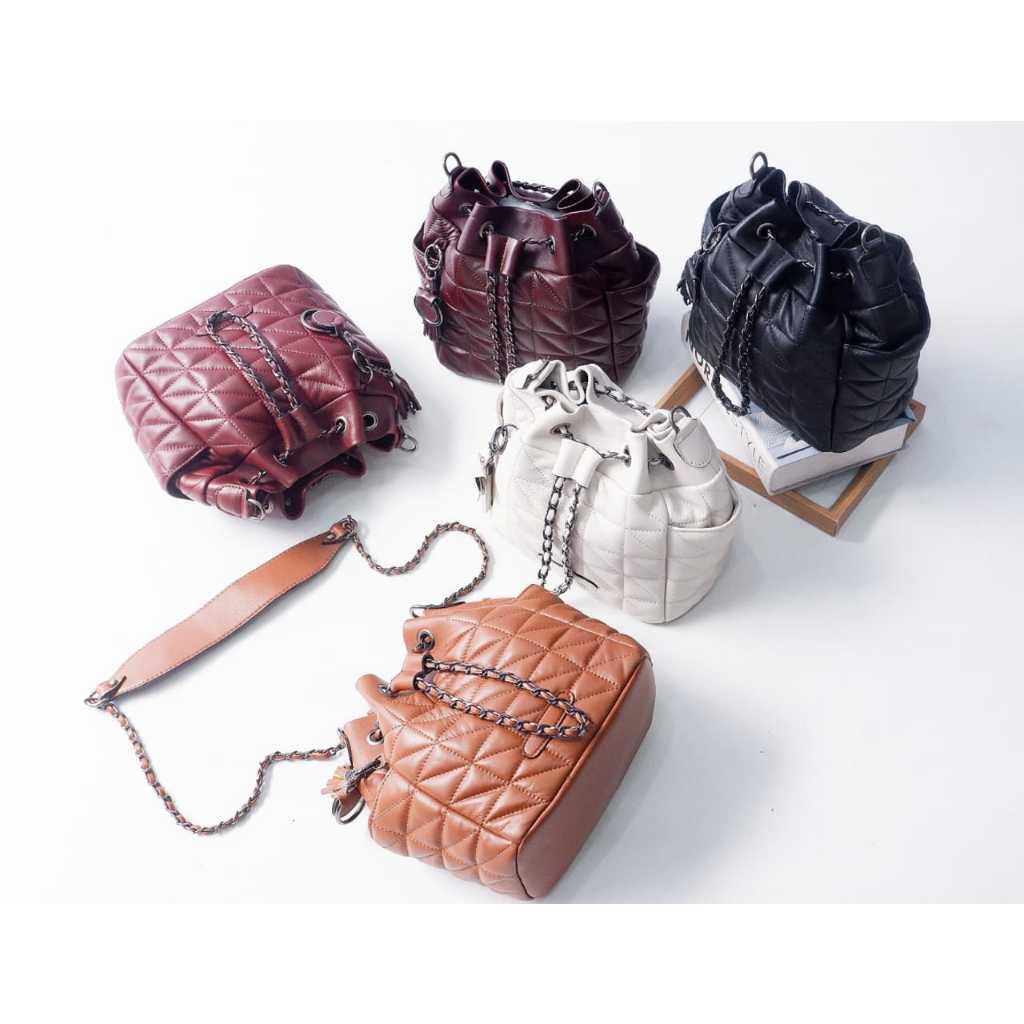 Tas Slempang Wanita Tali Serut Kulit Domba Asli Garut Vilana