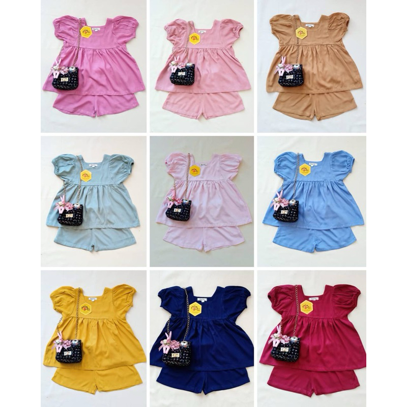 One Set Setelan Pendek Anak Polos Rayon Twill