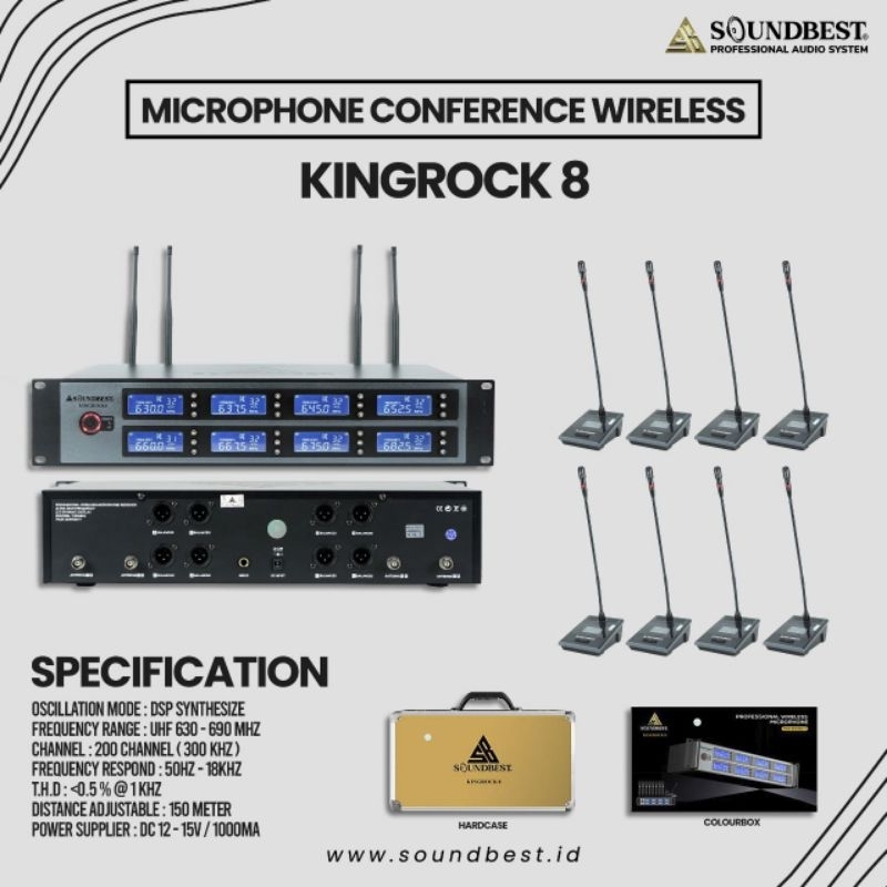 Mic Wirelees Soundbest Podium Kingrock 8 Original 8 Mic Conference Podium Plus Hardcase