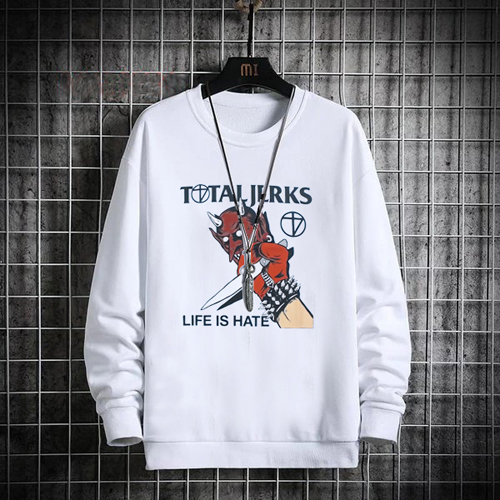 Crewneck Total Jerks Life Is Hate Sweater Bahan Black Cotton Fleece