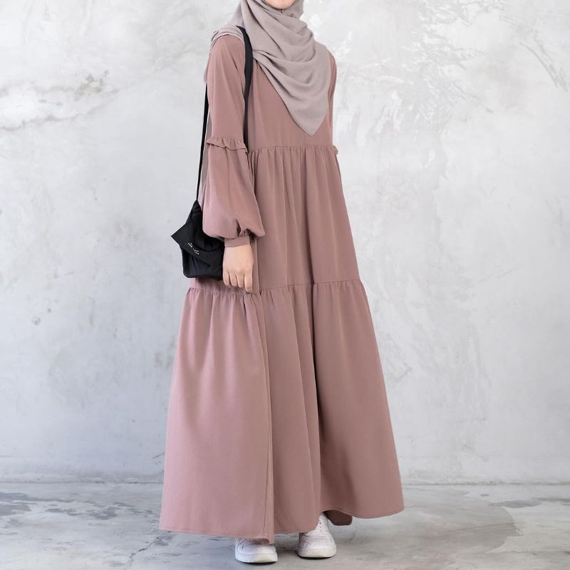 Dress Wanita Crinkle Premium Dress Tangan Balon Wanita Dress Casual Wanita Simple