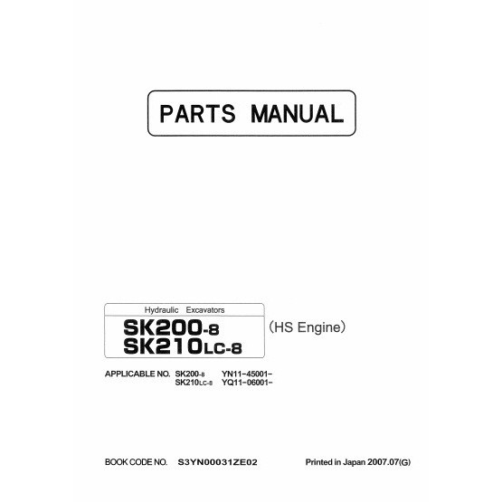 Parts Catalog Kobelco SK200-8, SK200LC-8 versi pdf