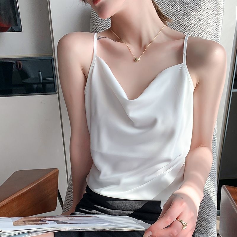 inner satin tanpa lengan sleeveless tank top satin tanktop satin satin cowl neck jumbo  satin kantor