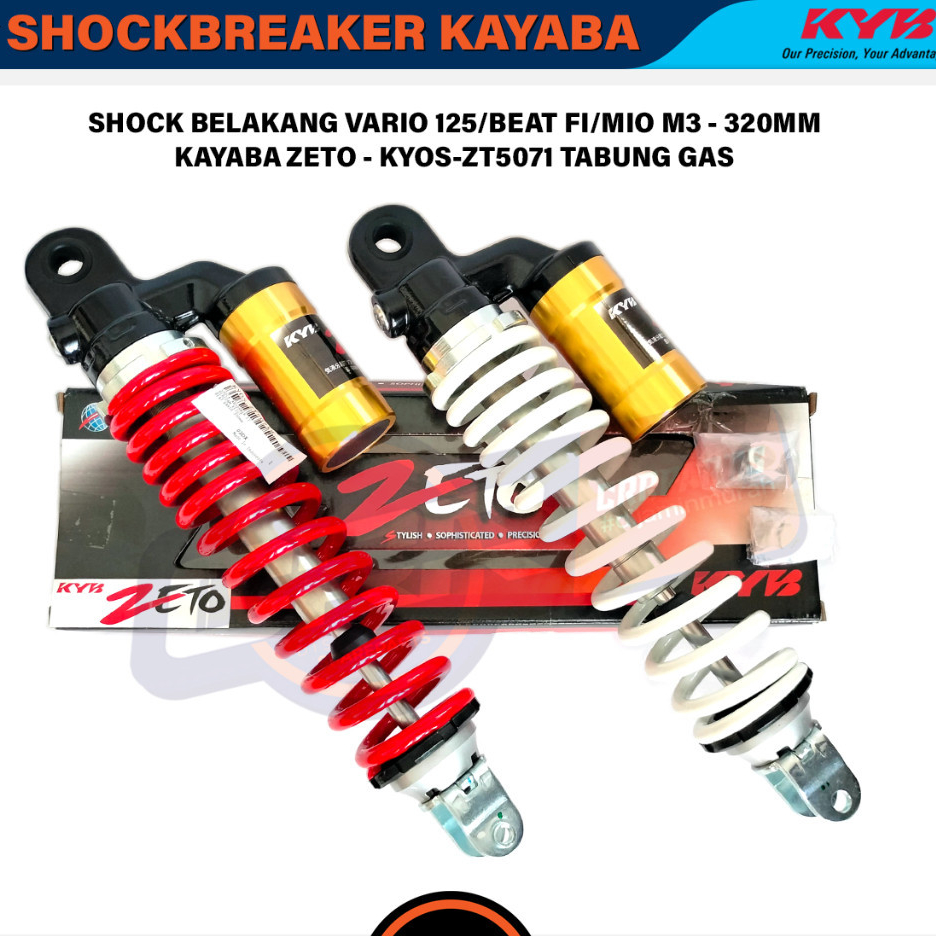 Shockbreaker Shock Belakang Kayaba Zeto Vario 125 Beat FI Mio M3 - 330MM Warna Merah/Putih Tipe Tabu