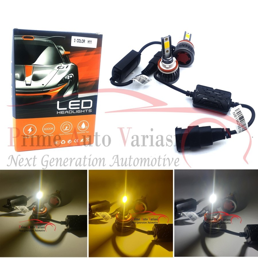 LAMPU LED H11 3 WARNA HEADLAMP FOGLAMP - GARANSI 3 BULAN