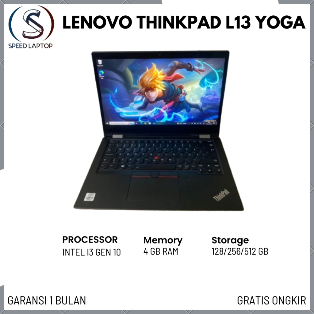 LAPTOP LENOVO THINKPAD L13 YOGA RAM 4/256GB intel Core I3 Gen 10 2nd Bergaransi