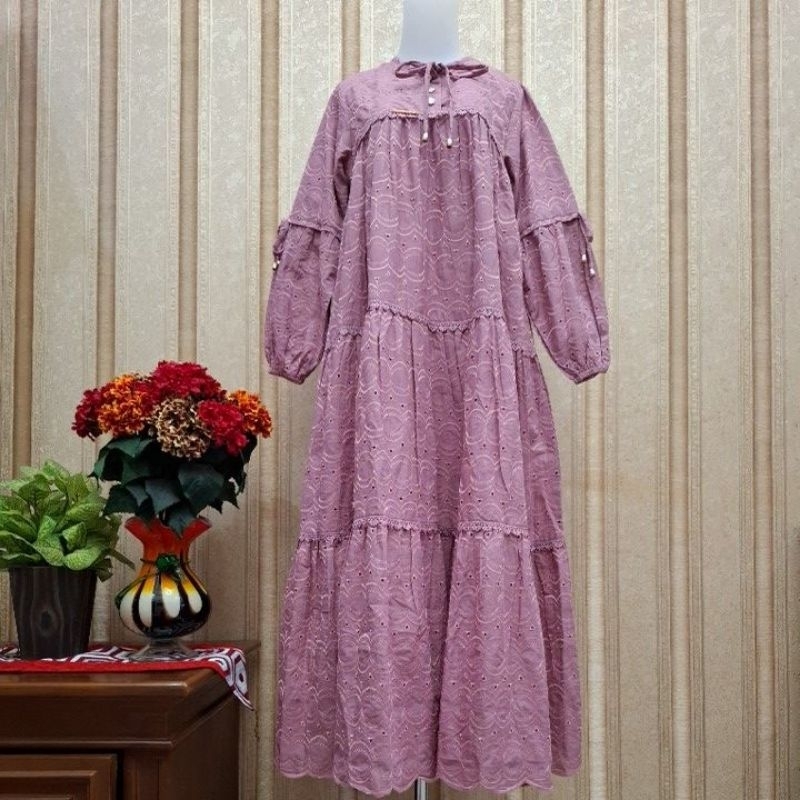 Midi dress renda katun bordir premium salvina ys original terbaru.