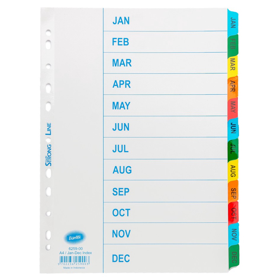 

New Product Bantex Strongline Indexes A4 JanDec 12 Pages 6259