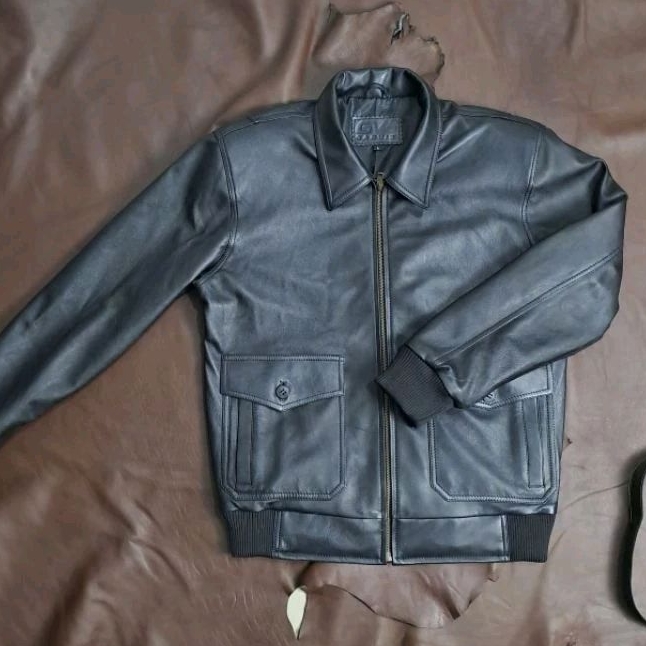 Jaket Kulit Garvis model bomber flight Hitam Klasik