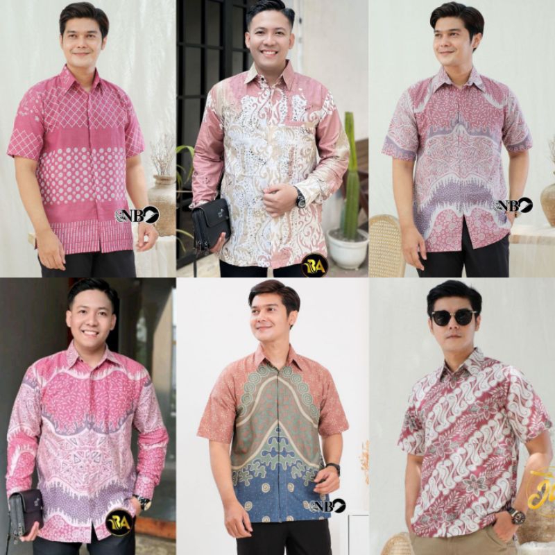 BAJU BATIK PRIA WARNA PINK/PEACH/ROSEGOLD/SALMON/FANTA/DUSTY PINK ATASAN BATIK PRIA MODERN KEMEJA LE