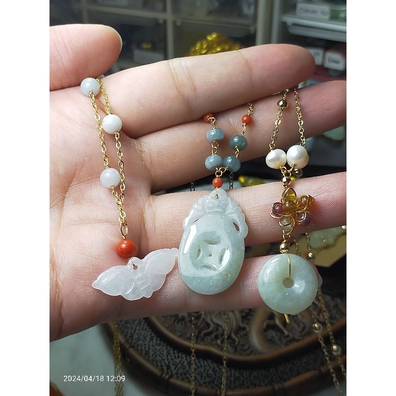 3pcs kalung Giok Burma bersertifikat