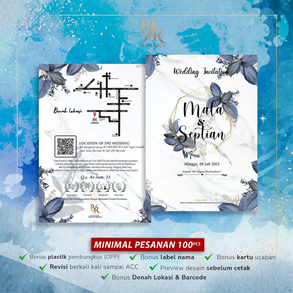 Undangan Pernikahan Lipat Dua Bahan Brief Card 160 GSM | Undangan Pernikahan Unik Murah | Undangan k