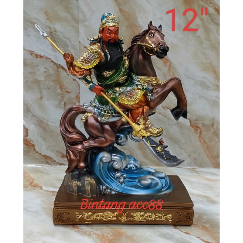 patung dewa kwan kong/ kwan kung - kuda - 12inch - fiber - l2 - l24
