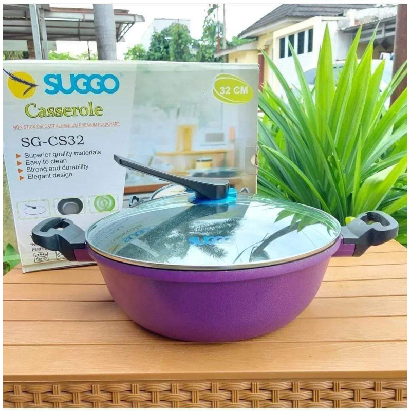 WOKPAN SUGGO / WAJAN Casserole SUGGO 32cm + Tutup Kaca & Anti Lengket SG-CS32