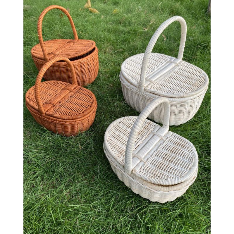 

Keranjang Piknik Oval Terbuat dari Rotan Putih/Coklat