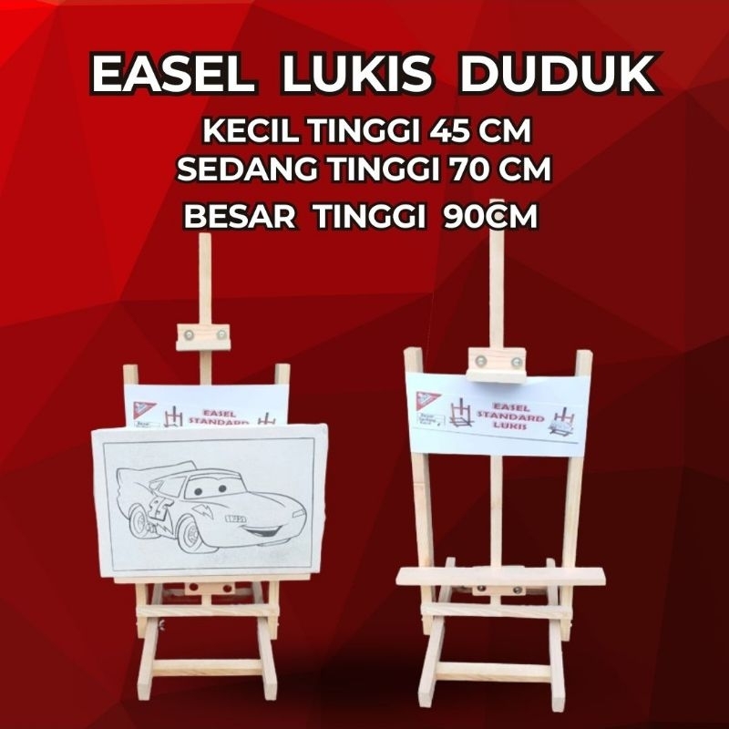 

easel lukis duduk, sandaran lukis duduk, kecil t. 45cm, sedang t.70cm, dan besar t. 90cm