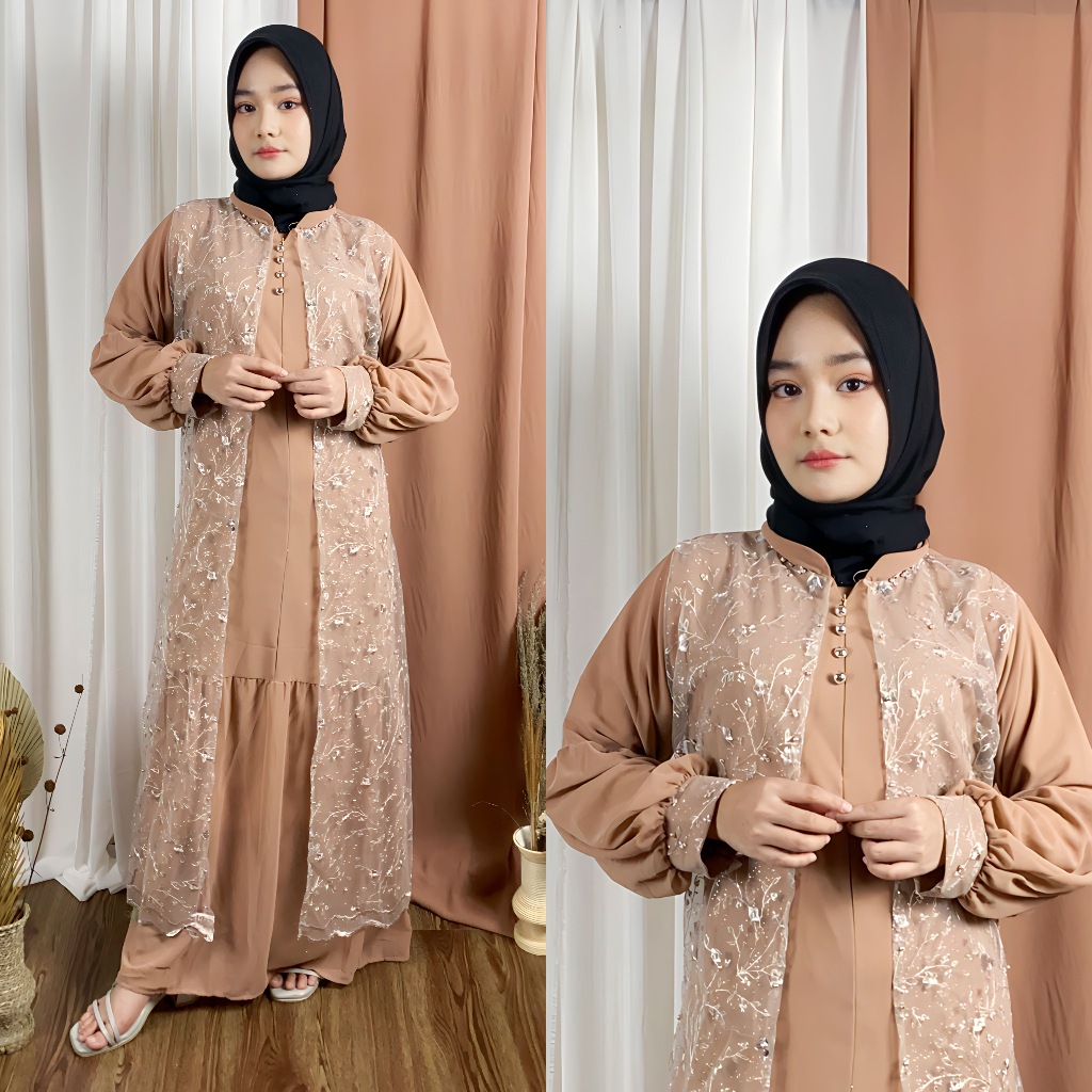 Dress Bela Gamis Outer Brukat Ceruty Baby Doll Big Size