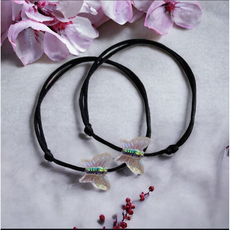 ( isi 2) gelang tali korea manik kupu clear mine yours couple pasangan dan bestie warna tali hitam d