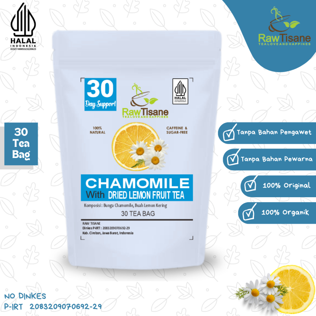 

RAW TISANE Chamomile With Dried Lemon Fruit Tea : Teh Celup Bunga Chamomile & Buah Lemon Isi 30 Tea Bag