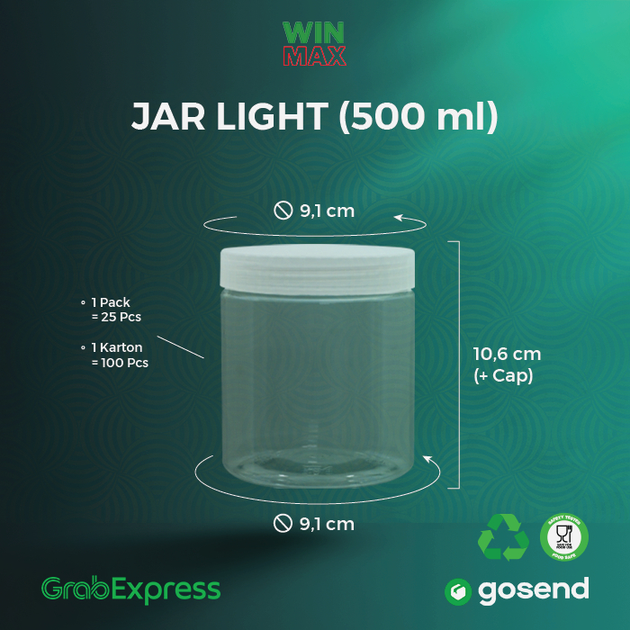 Toples Plastik TEBAL - LITE PET 500 ml / Jar PET 500 ml - isi 25 pcs/pack