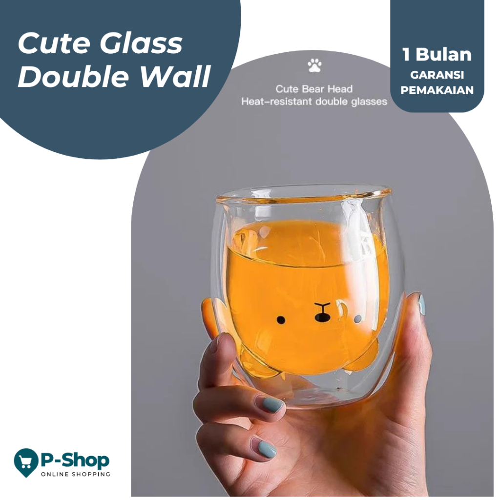 PSTORE Gelas Cangkir Kaca Unik Lucu Double Wall 350ml