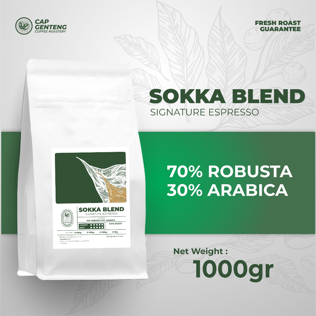 

SOKKA HOUSE BLEND 70% ROBUSTA 30% ARABIKA 1KG - CAP GENTENG