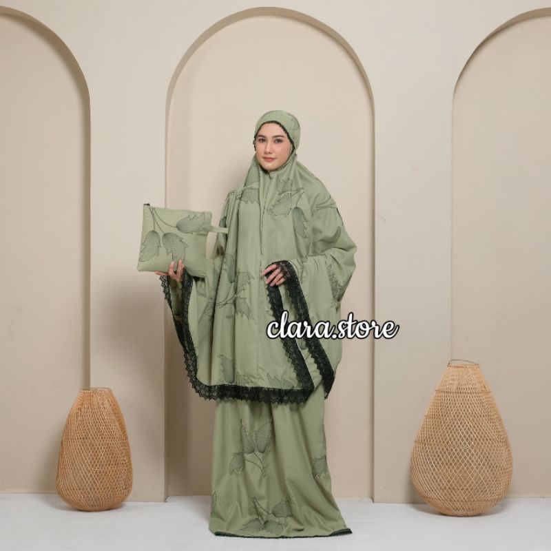 Clara- Mukena Dewasa Bordir Aizha Katun Premium Free Tas