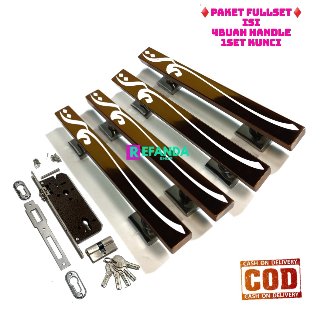 paket untuk pintu depan model daun pintu2 kupu tarung isi paket 4buah gagang handle pintu lengap set