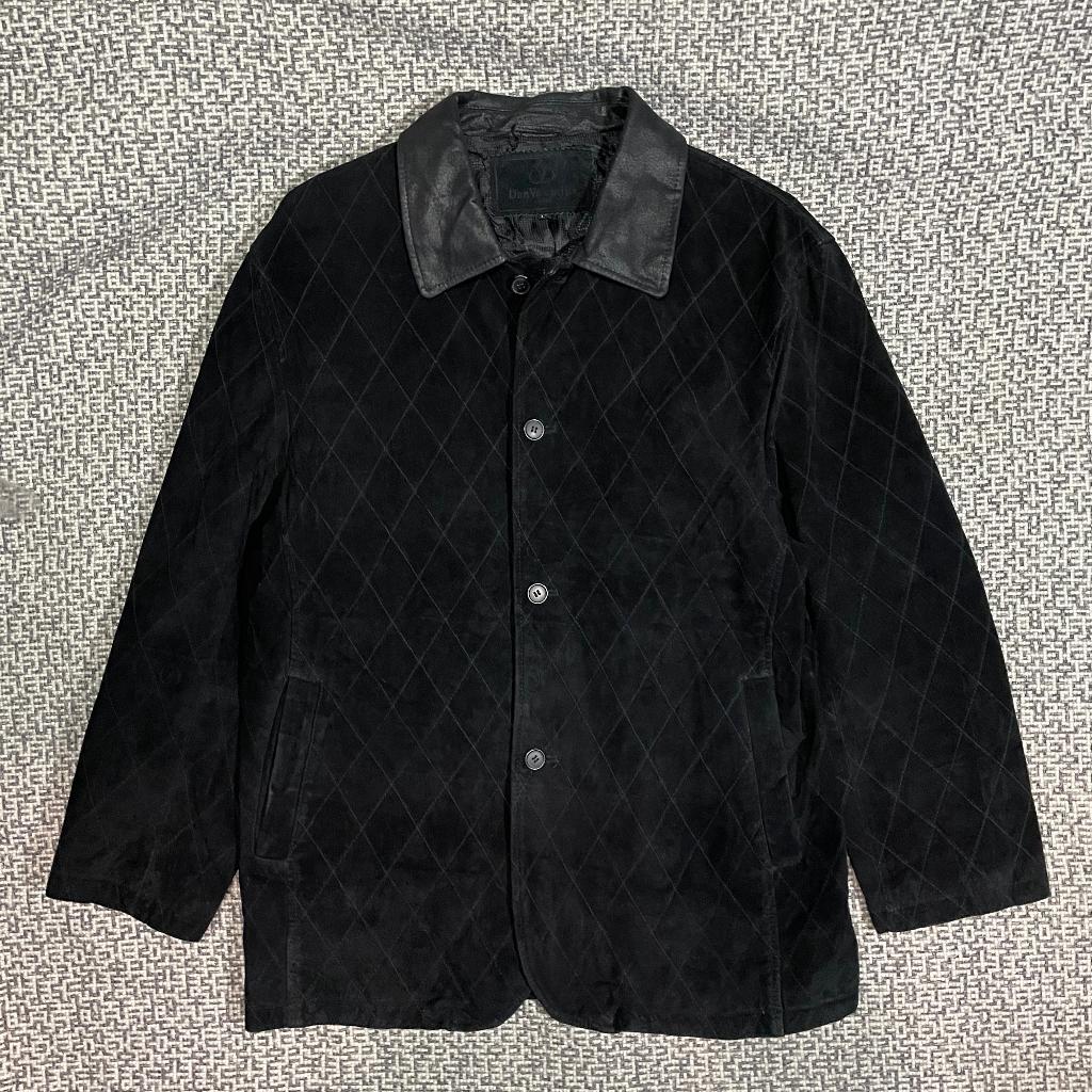 Vintage Quilted Car Coat Leather/Suede Jacket - Black