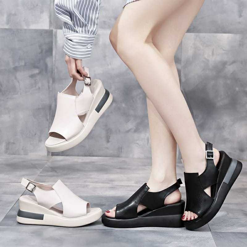 Sasakura Shoes Sandal Wanita Remaja Wedges Korea Style Sepatu Sendal Cewek Kuliah Import Fashion Ele