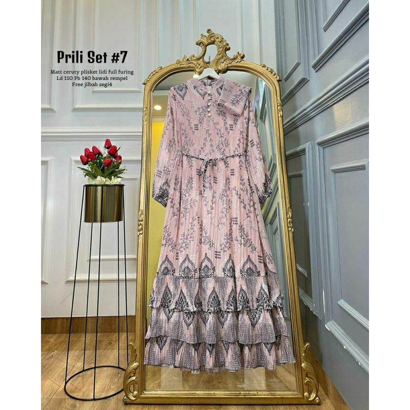 GAMIS SET HIJAB PRILI SET 7 / GROSIR BUSANA SURABAYA