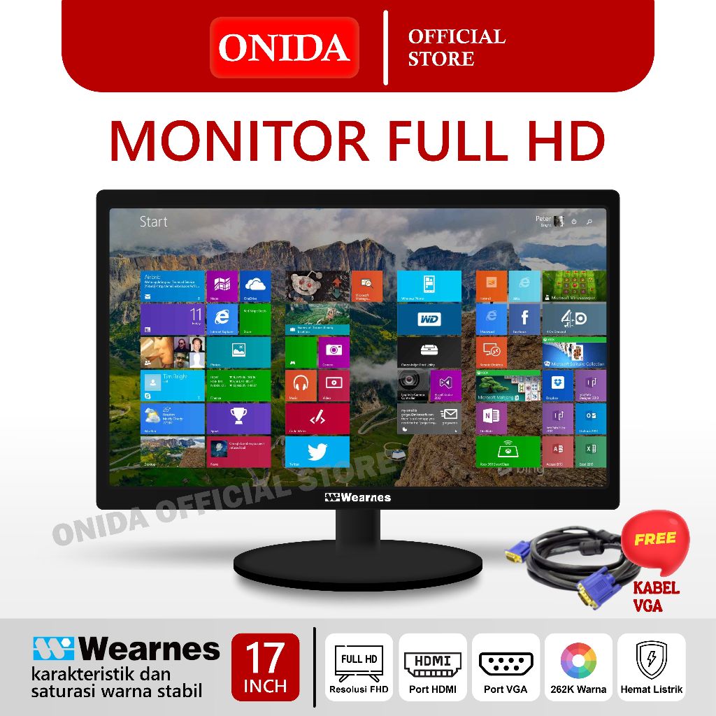 Monitor 16 Inch Wearnes LED VGA HDMI Wide Baru Bergaransi