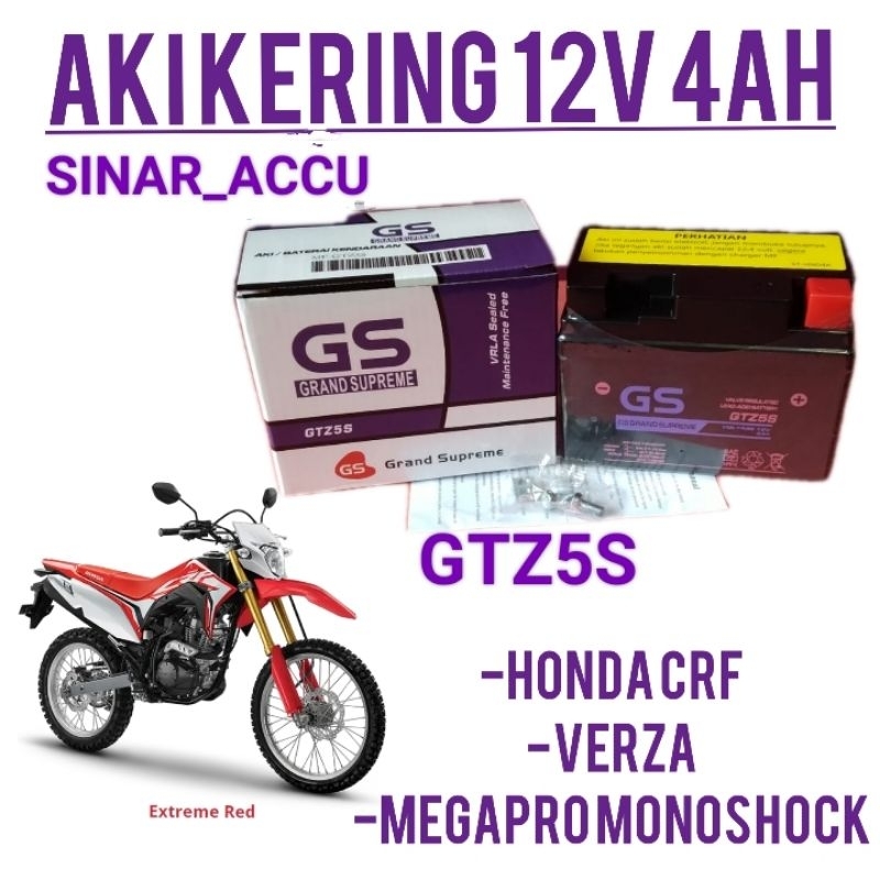 Aki motor Honda crf, Verza Megapro monoshock aki kering gs grand supreme 12v 4ah