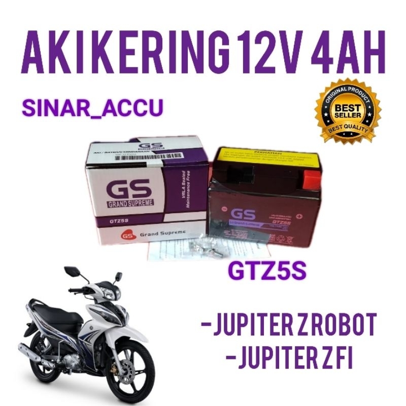Aki motor jupiter z robot, jupiter z fi injection, aki gs grand supreme aki kering 12v 4ah