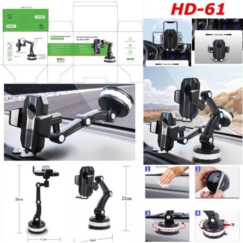 Holder Hp Mobil 4 in 1 HD 61 Dudukan Handphone Universal Bisa digunakan di kaca dan dasbord mobil yg