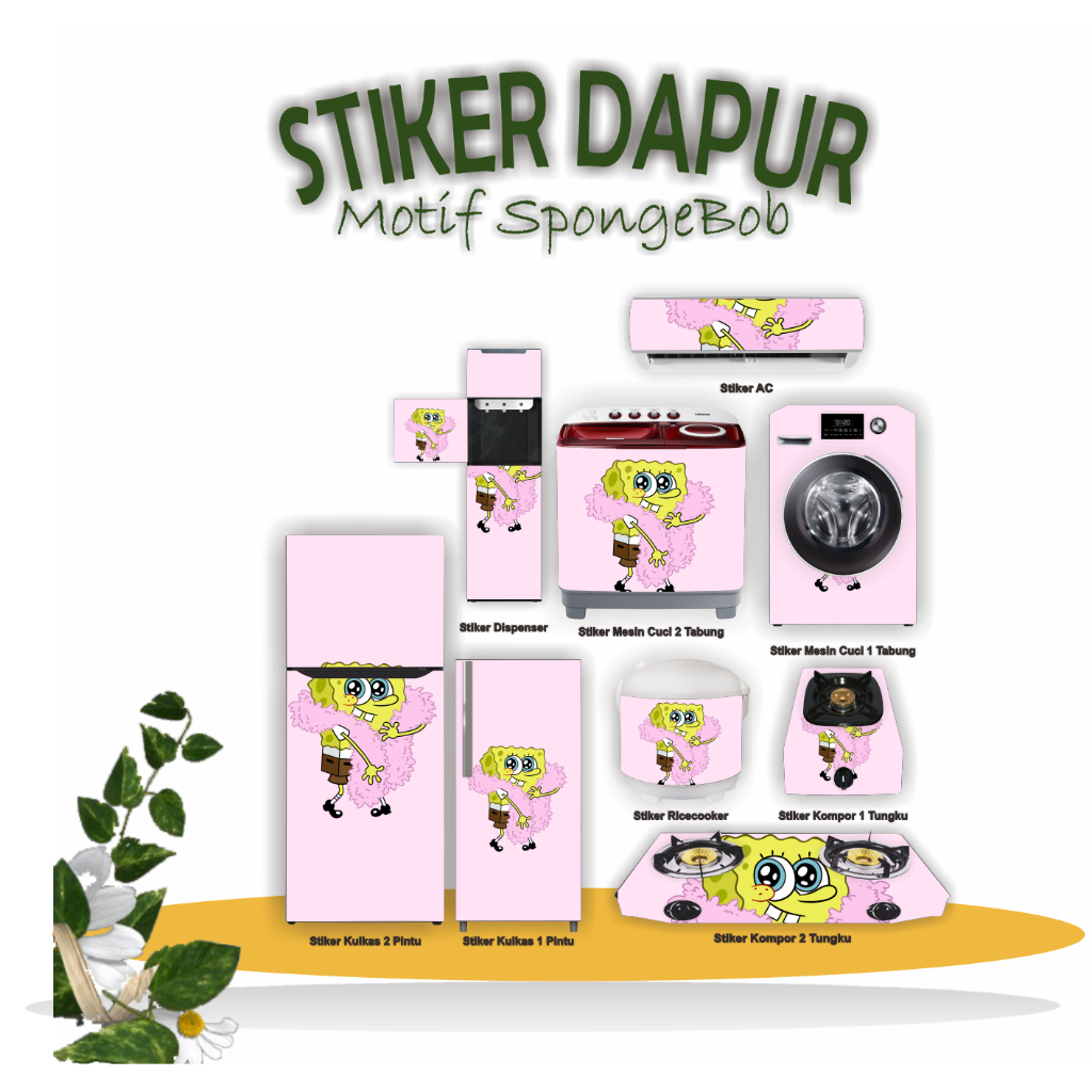 Stiker Sticker Kulkas, Kompor, AC, Mesin Cuci, Dispenser  Motif Spongebob Kuning Biru A37