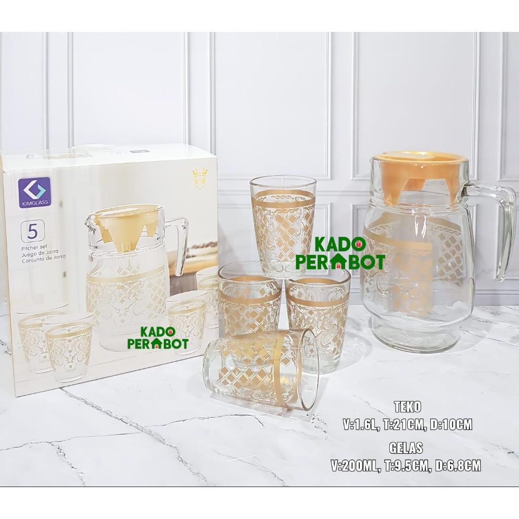 Teko Drink Set Roses Resto - Teko Kaca 1Set - Teko Dan Gelas Satu Set