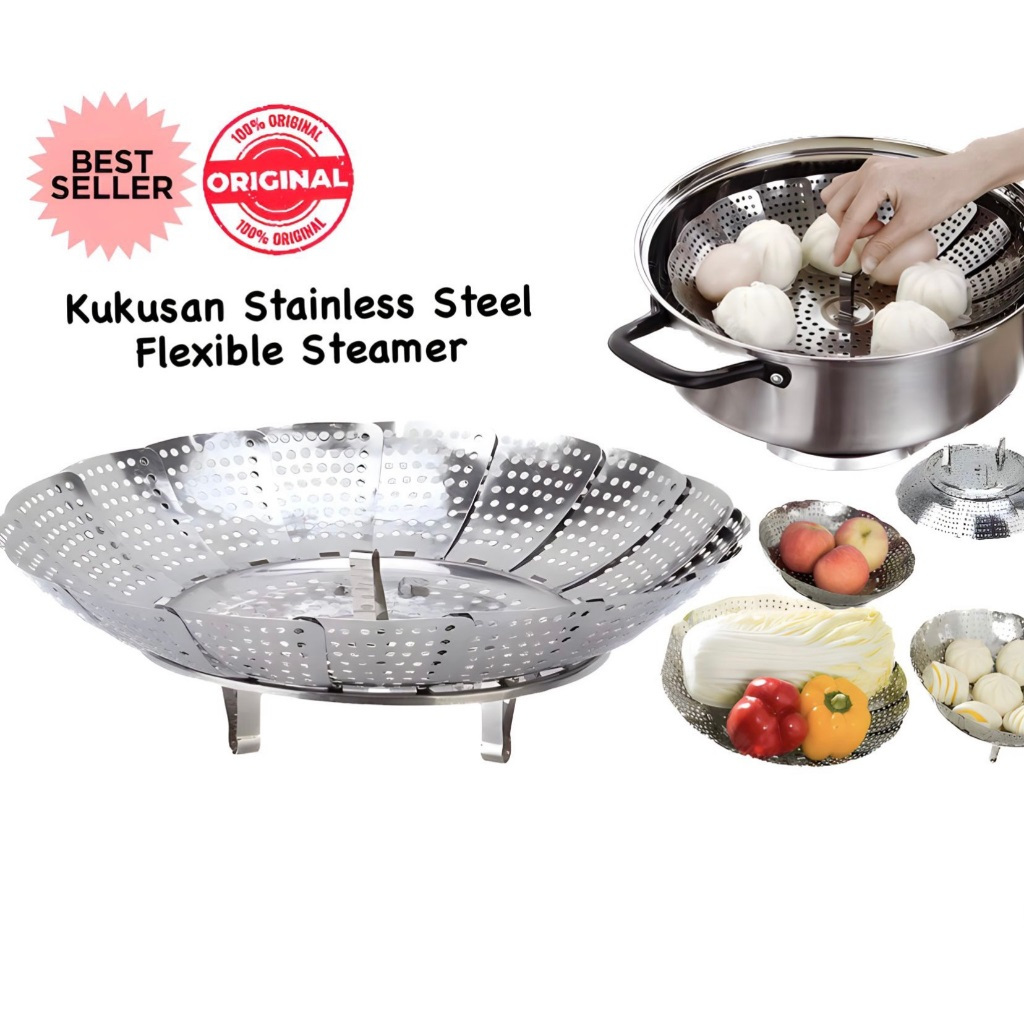 Kukusan Stainless Flexible Alat Kukus Panci Steamer Lipat - Stainless