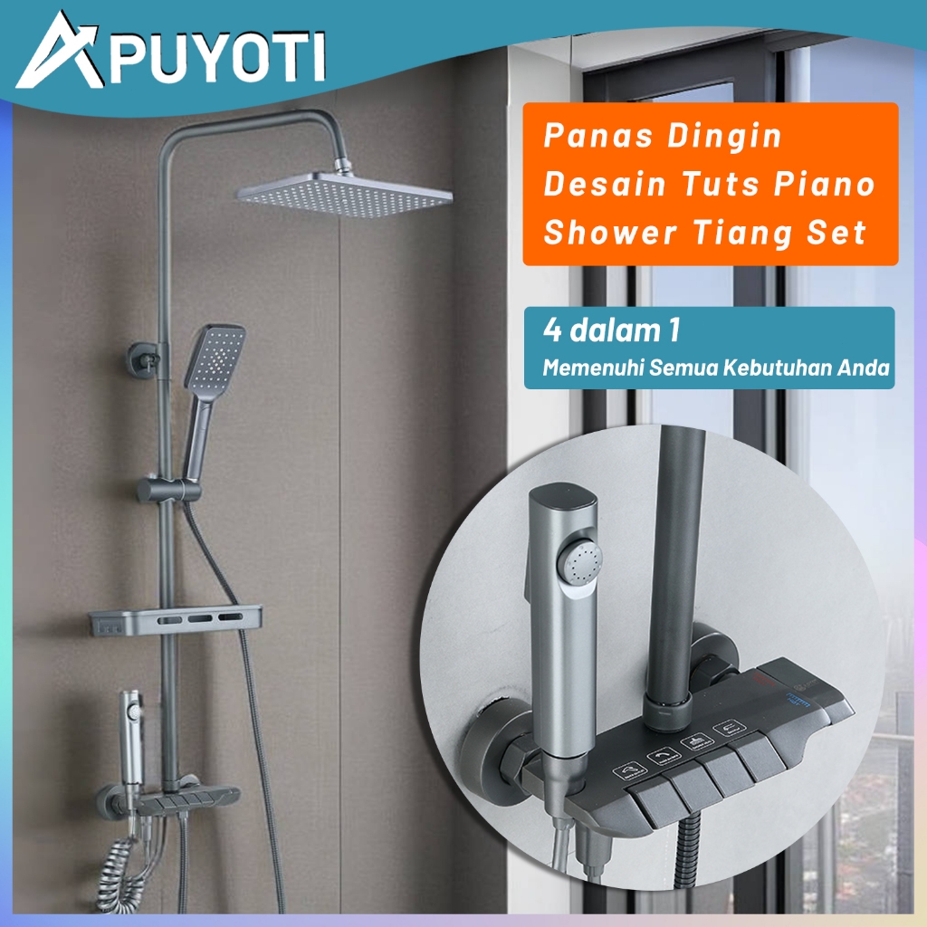 PUYOTI Berkelas Piano Shower Kamar Mandi Full Set | 4way shower kamar mandi satu set + keran shower 