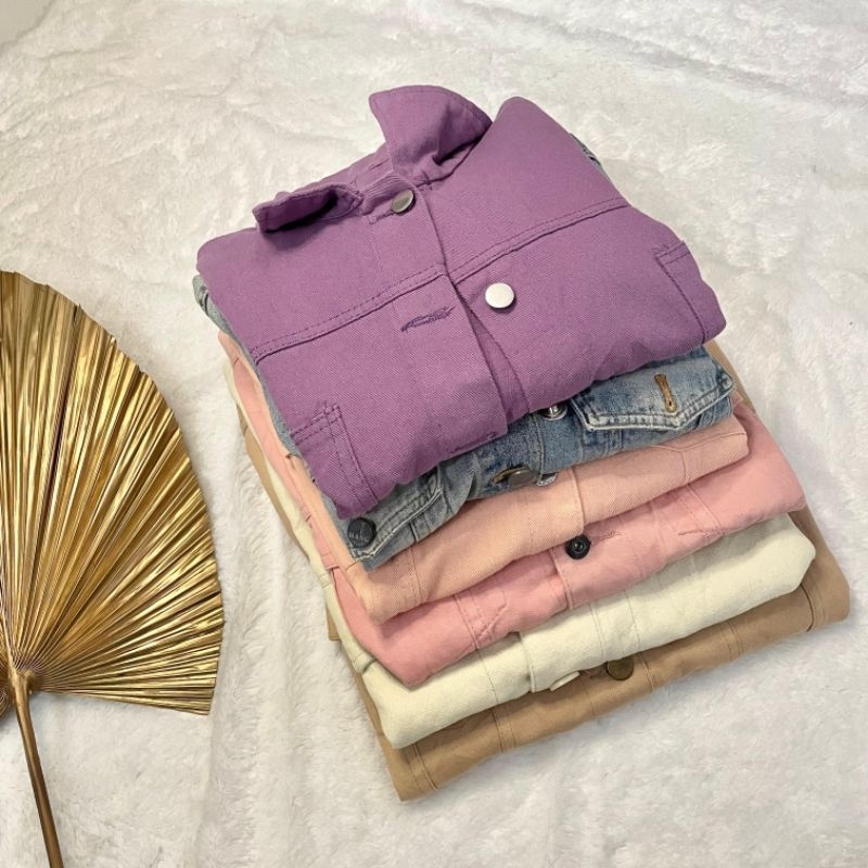 Jaket Denim/Jeans coklat cream salem pink ungu