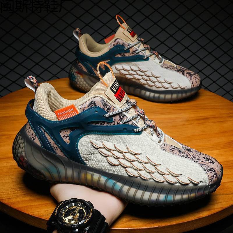 Sepatu Pria Motif Sisik Naga Sepatu Jaring Bersirkulasi Kasual Pria Sepatu Lari Baru Musim Gugur 202