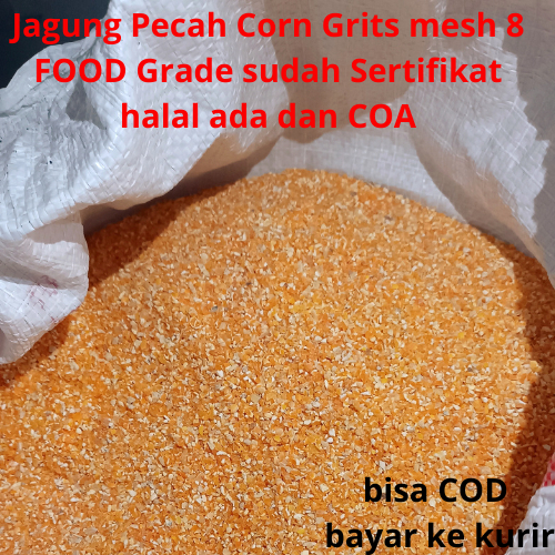 

Beras Jagung Food Grade Corn Grits 1kg jagung pecah Mesh 8 sudah dapat sertifikat Halal cocok untuk diet dan enak juga di campur nasi Non MGO ka 12-14% protein 6-8 %