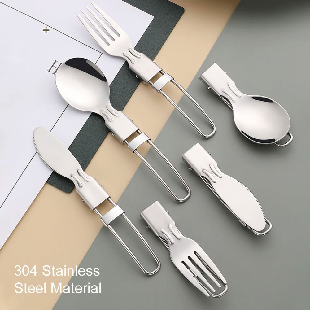【COD】 Alat Makan Lipat Portable * Sendok Garpu Pisau Stainless Steel * Travel Outdoor Camping-4