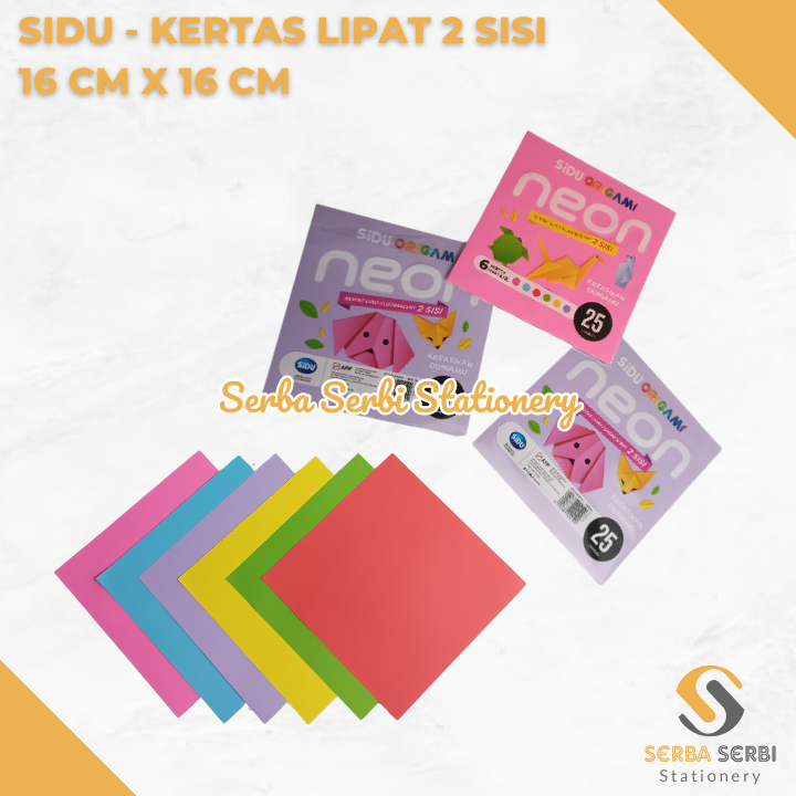 

GROSIR (1 PAK ISI 25 LEMBAR) SIDU - ORIGAMI / KERTAS LIPAT FLOURESCENT 2 SISI 16 CM X 16 CM / 16X16 CM