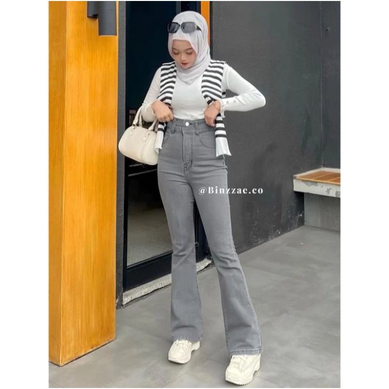 Highwaist Cutbray Jeans Wanita - Celana Panjang Denim Cutbray