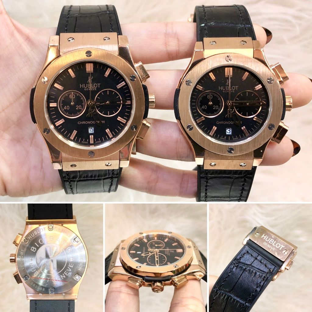 KERATON JAM TANGAN PRIA DAN WANITA HUBLOT BIG BANG ROSE GOLD BLACK JAPAN QUARTZ MOVEMENT