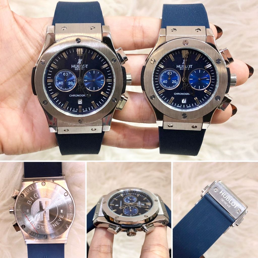 KERATON JAM TANGAN PRIA DAN WANITA HUBLOT BIG BANG SILVER BLUE JAPAN QUARTZ MOVEMENT