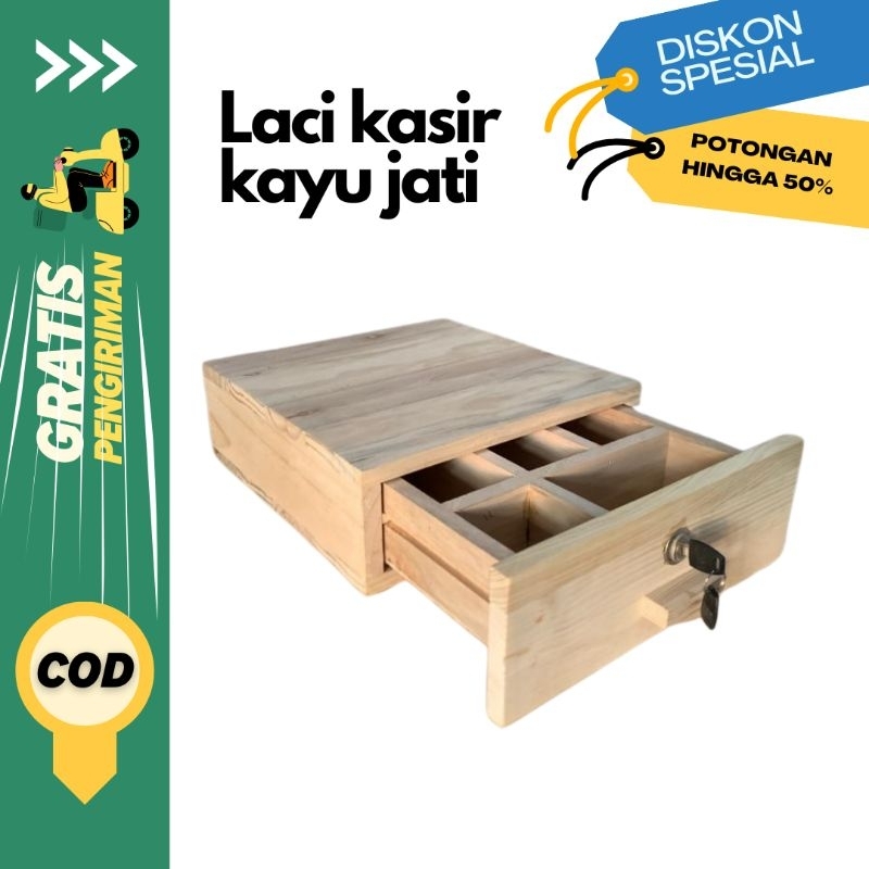 Laci Kasir atau Cash Drawer dari kayu plus kunci