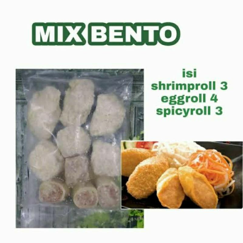 

Mix Bento eggroll,spicy chickhen,shrimproll isi 10 halal frozen food