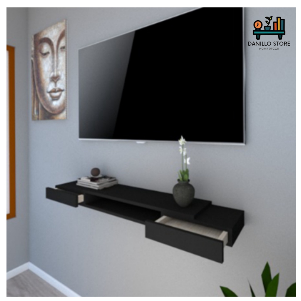 RAK TV TEMPEL MELAYANG MINIMALIS DINDING AMBALAN GANTUNG HITAM